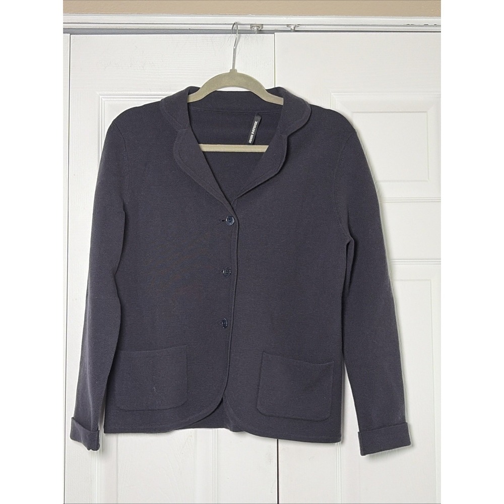 John Patrick Organic Knit‎ Blazer Womens Size M Navy Blue 100% Cashmere Cardigan